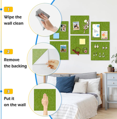 Felt Cork Board Tiles - 6 Packs 12" x 12" Self Adhesive Cork Bulletin Board with 60 Pushpins
