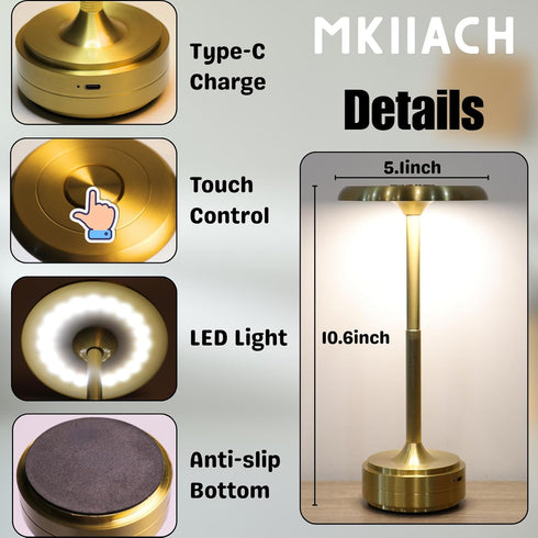 MKIIACH 5200mah Cozy Dimming, 3 Small Table Lamp With Battery - Rechargeable Desk Lamp For Nights, Usb-C Fast Charging