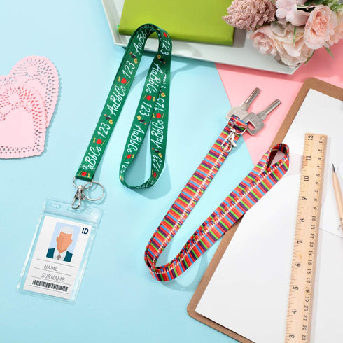 Outus 5 Pieces Teacher Lanyard Keychain with ID Badge Holder for Women, Novelty Education Themed Lanyards