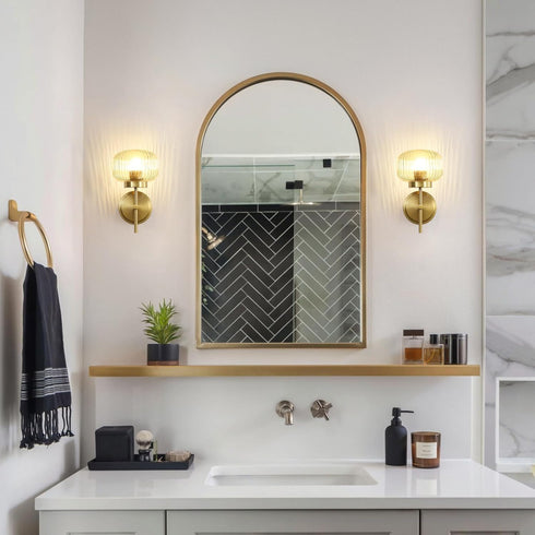Set (2 Pack) Gold Wall Sconces of Two Upward or Downward Hardwired Wall Light Fixtures with Globe Glass Modern Wall