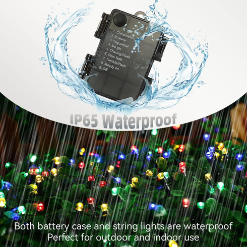 33Ft 100 8Modes Battery String Lights Outdoor LED Fairy Lights for Indoor Outdoor Waterproof with Remote Timer Battery