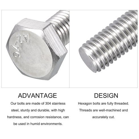 Hex Bolts (M10-1.5x100mm) 6Pcs, 304 Stainless Steel Fully Threaded Hex Head Screws for Furniture Repair