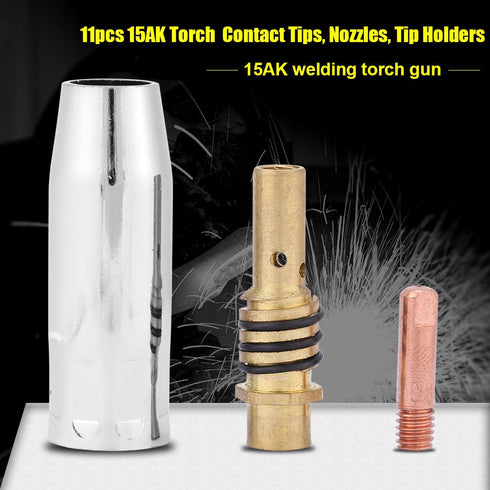 Welder Replacement Parts 11 Pcs Welding Torch Contact Tip, 15Ak Contact Nozzle Tip Holder Nozzles Contact Tips Holders Mig Welder Consumable Accessory Welding Gun Accessory Kit