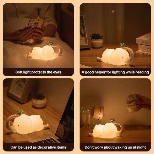 3 Dimmable S NMT Cute Elephant Silicone Night Light LED Novelty Lamp Level Nursery Nightlight USB Rechargeable Timing