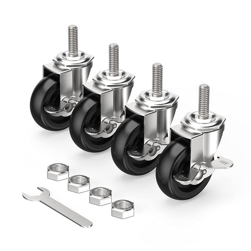 Caster Wheels 3 inch Locking Stem Casters, 3/8" -16 x 1-1/2" Threaded Stem Casters Swivel Set of 4 Heavy Duty Black