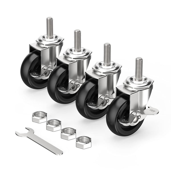 Caster Wheels 3 inch Locking Stem Casters, 3/8" -16 x 1-1/2" Threaded Stem Casters Swivel Set of 4 Heavy Duty Black