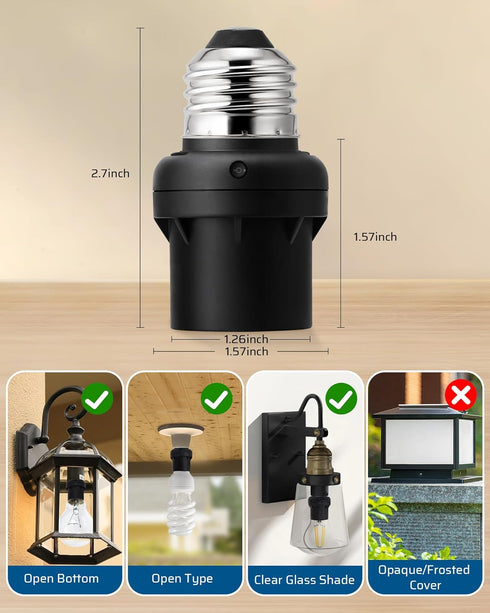 Bulb Bulbs, 4 Pack, DEWENWILS Light Sensor Socket, Dusk to Dawn Sensor Socket, Light Socket for Light Fixtures