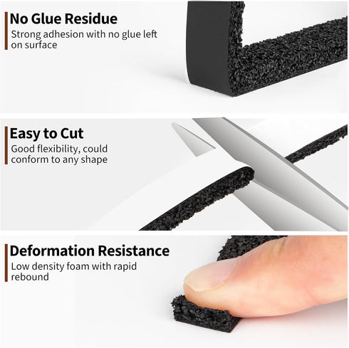 Yotache Open Cell Self-Adhesive Foam Seal Tape, 1/2" x 1/4", Weather Stripping for Door Insulation
