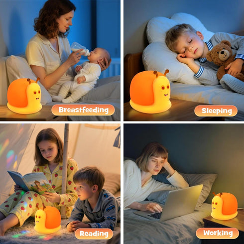 2 30/60 Cute Snail Night Light Brightness Adjustable Fun Orange Slug Light with Min Timer Squishy Nursery Breastfeeding