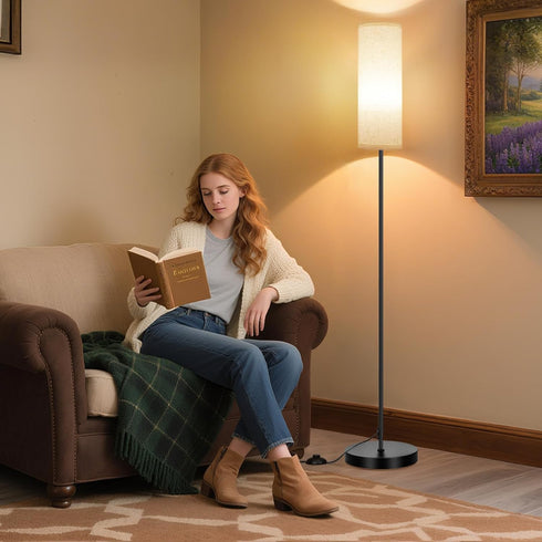 Bulb/No FRIDEKO HOME Floor Lamp with Beige Shade, Simple Design with Foot Pedal Switch, Small Tall Lamps for Living