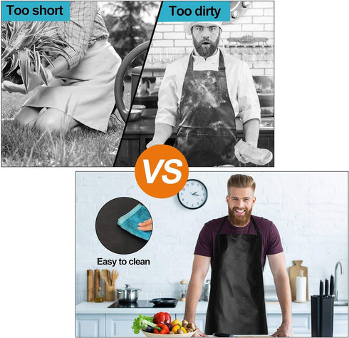 2 Pack Waterproof Rubber Vinyl Apron 40" Chef Aprons for Men, Heavy Duty Adjustable Bib Apron
