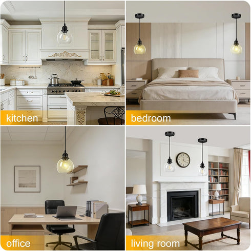 71 Inch Fixture(E26 Bulb) Pendant Lights Kitchen Island, Black Pendant Light with Glass Lampshade, Adjustable Hanging
