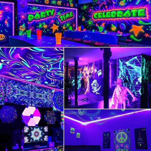 80ft 1440 12V 3 THECHAM Black Light Strip with Remote, LEDs, Flexible Blacklights for Glow Party, Adjust Brightness