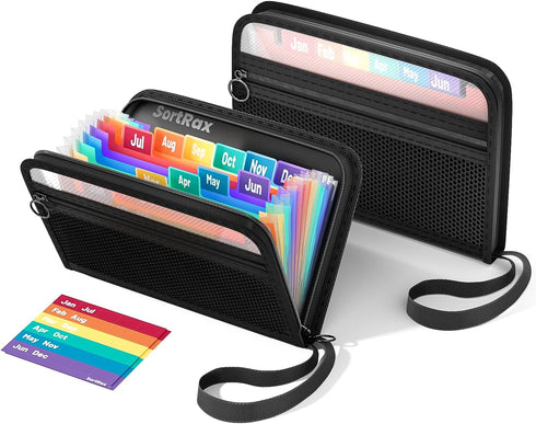 Small Receipt Coupon Organizer, A6 Size, 12 Pockets Accordion File Organizer with Zipper Closure - 2 Packs