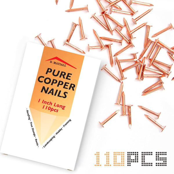 Copper Nails – 1 Inch Roofing Nails 110pcs, 99.95% Pure Copper for Roof, Flashing, Landscaping & Crafts