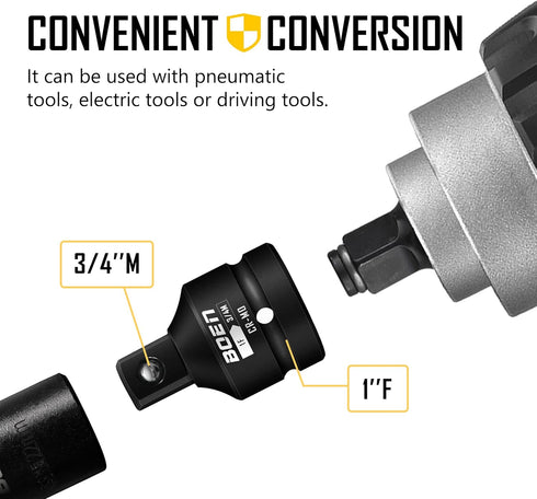BOEN 1"F to 3/4"M Impact Socket Adapter, Cr-Mo Steel, Socket Adapter Set for Impact Driver Conversions