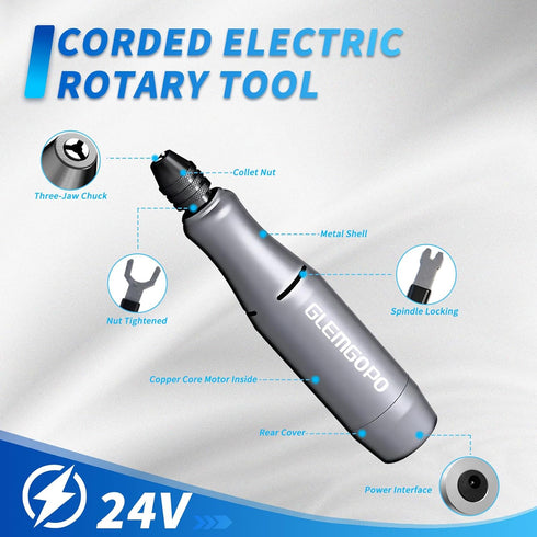 86 0-18,000 3-24V Mini Rotary Tool Kit with Copper Core Motor & Accessories, Variable Speed RPM, Regulated Power