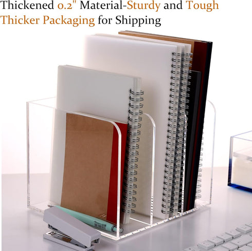 Clear Acrylic Magazine Holder, One-Piece File Organizer for Office Desk, 3 Vertical Spaces, 1 Pack (B5)