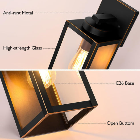 BesLowe Outdoor Wall Light Fixtures, Exterior Waterproof Wall Lanterns, Porch Sconces Wall Mounted Lighting with Glass