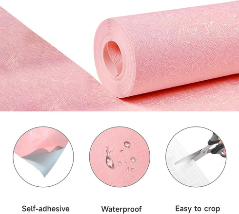 Pink Silk Contact Paper, 16"x118" Peel and Stick Wallpaper, Thick Waterproof Self-Adhesive Vinyl Film for Cabinets