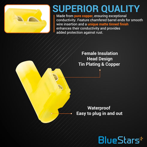 BlueStars 100 PCS YELLOW Flag Spade Terminals Female AWG 12-10, Electrical Connectors Kit, Right Angle