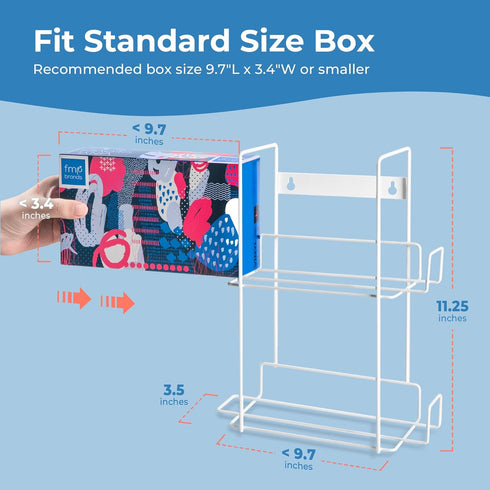FMP Brands Wall Mount Double Glove Holder, Durable Metal Organizer for Disposable Napkin Gloves, White