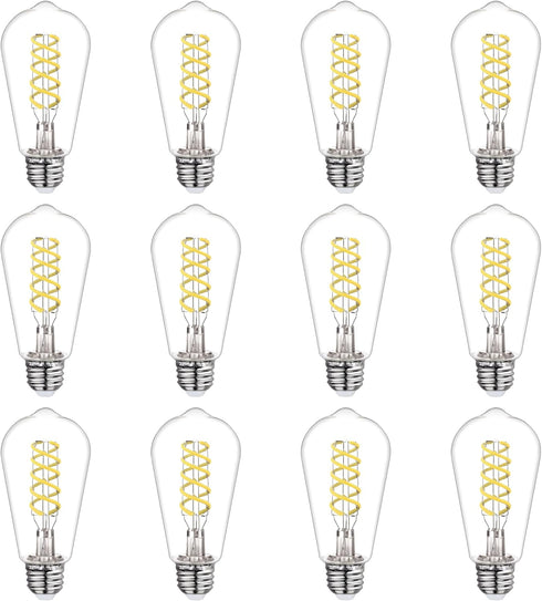 Dimmable LED Edison Bulbs, 6W Equivalent to 60W, E26 5000K ST58/ST19, 12 Pack Antique Flexible Spiral