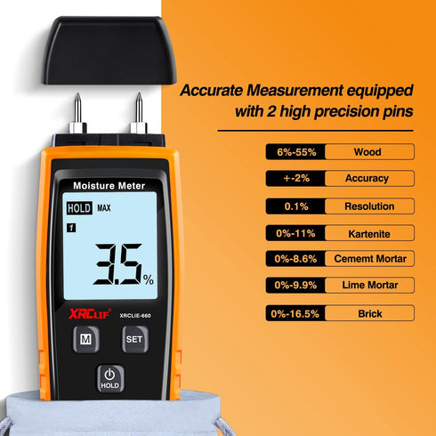 XRCLIF Digital Moisture Meter - Handheld Wood Humidity Meter for Walls/Firewood/Lumber/Mortar, Moisture Detector