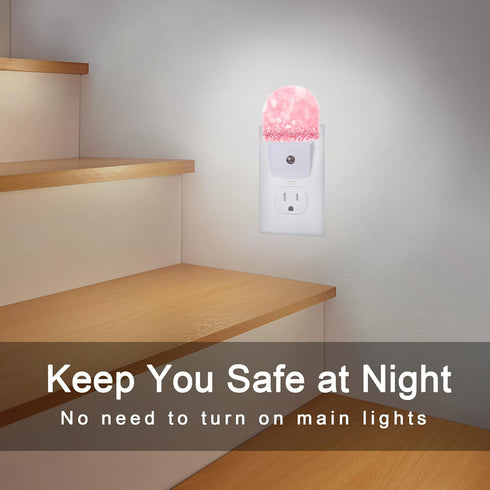 AOWULA Pink Glitter Night Light,Night Lights Plug into Wall Decor for Stairway/Hallway/Kitchen,Dusk to Dawn Sensor
