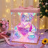 Aladdinas LED Teddy Bear Night Light, Holographic Iridescent Design, Nursery Decor Display Box with Ribbon (Pink Hear