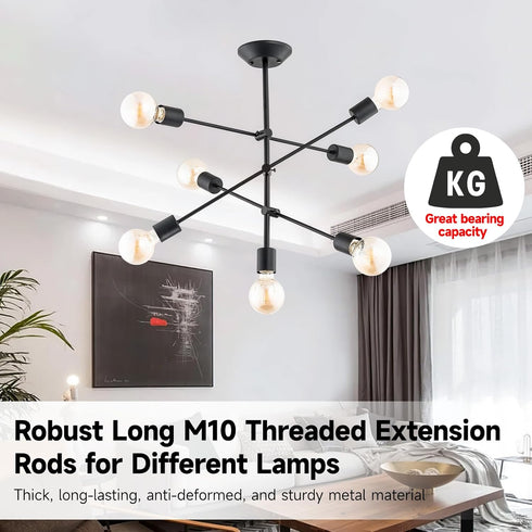 M10 10 12 Inches Lnrueg Matte Black Threaded Extension Rod, PCS Threaded Extension Rod for Pendant Light, Island
