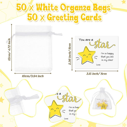 Spakon Christmas Inspirational Gift for Kids, Motivational Star Shaped Erasers and Cards with Organza Bags