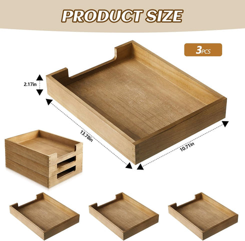 Fulmoon 3 Pcs Stackable Wood Letter Tray, A4 Size Desk Organizer for Office Documents, Desktop Mail Storage