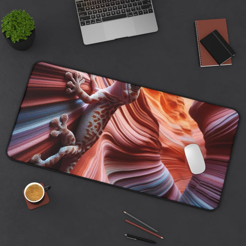 GENERIC Gecko Clinging to a Color-Changing Canyon Wall Desk Mat - Vibrant Colors, Premium Quality