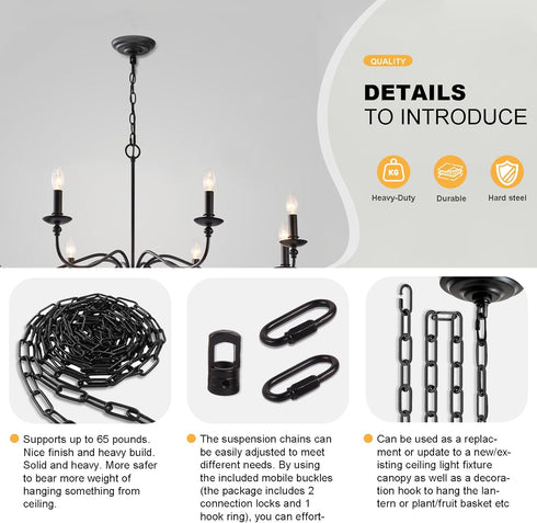 Arncmiv Golden,12 inch) Pendant Chain,Heavy Duty Chain for Light Fixture,Black Ceiling Light Fixture Extra Lighting