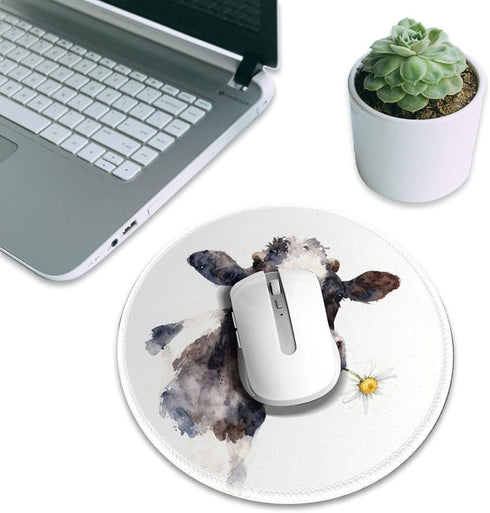 Generic 8 Inch Dairy Cow Mouse Pad with Stitched Edges-Cute Mousepad for Women, Washable Round Desk Pad, Non-Slip