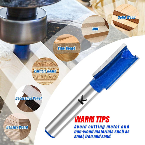 1/4" Shank,1/2" Set Straight Cut Router Bit with Cutting Dia. Carbide Tipped Double Flute Dado Straight Router Bit
