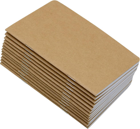 Yansanido 12 Pcs Brown Cover Pocket Notebook, 5.5 x 3.5 Inch, 32 Sheets (64 Pages), 8 mm Ruled (Pack of 12)