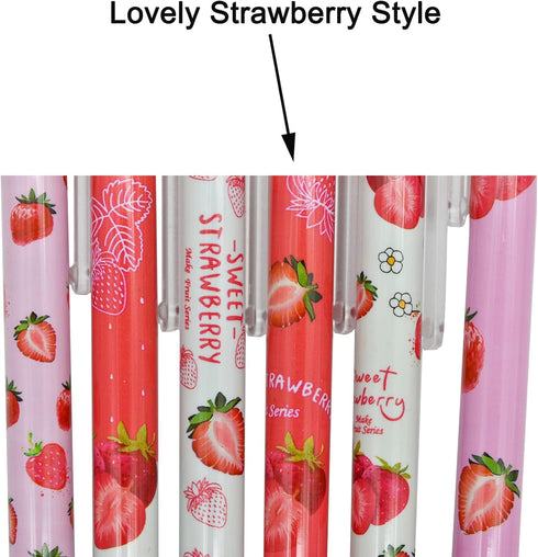 Maydahui 12PCS Strawberry Gel Pens - Cute Fruit Pen - Black Ink for Girls School Party