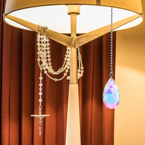 Axafazup 4 Pack 20 Inch Ceiling Fan Pull Chain Extender, Crystal Prism Pendants With Adjustable Stainless Steel Chain