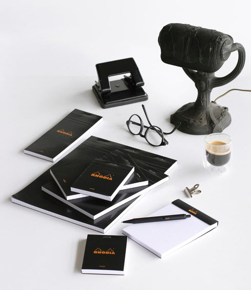 Rhodia Staplebound Notepads, Lined with 3 Hole Punch, 80 Sheets, 8 1/4 x 11 3/4 in., Black