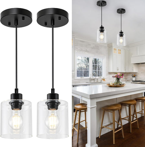 1 Light Hanging Pendant Light Fixtures, Adjustable Black Pendant Lights Kitchen Island,