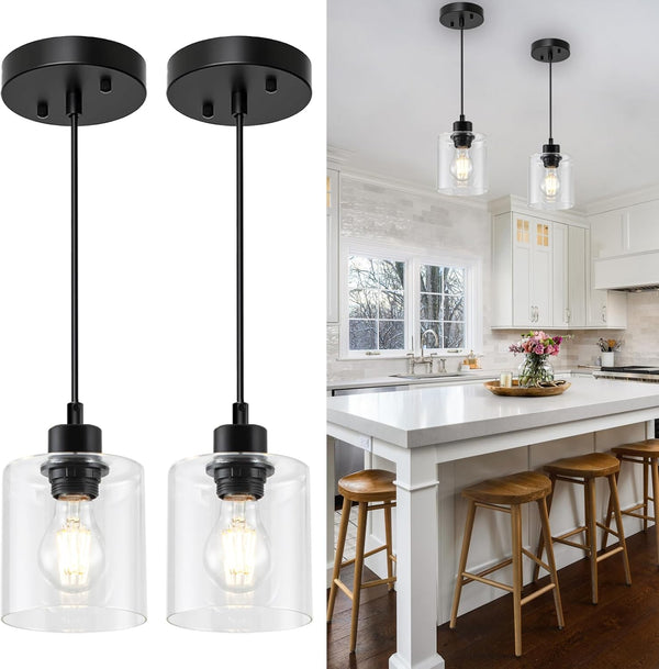 1 Light Hanging Pendant Light Fixtures, Adjustable Black Pendant Lights Kitchen Island,