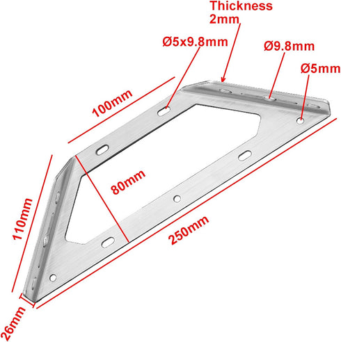175x175mm 4 LIKERAINY Corner Braces Joints Right Angle Brackets Fastener Stainless Steel Plates Triangular Shape
