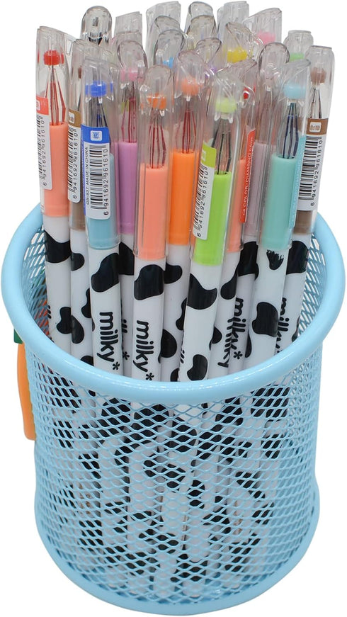 Yansanido 24 Pcs Kawaii Cow Design Gel Pen, 12 Colors for Office School Home Travel and Gift