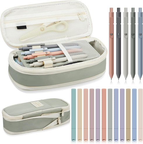 Henoyso 18 Pcs Aesthetic Bible Study Supplies, Big Capacity Pen Bag with Zipper, 12 Pcs Chisel Tip Highlighters