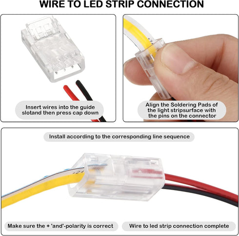 COB LED Strip to Wire Connector 20 Pieces Waterproof LED Adapter Connectors for Solderless LED Light Strip (2 Pin, 10