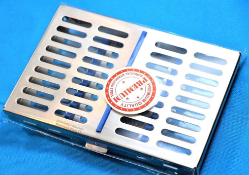 GERMAN STAINLESS DENTAL INSTRUMENTS AUTOCLAVE STERILIZATION CASSETTE 7.25" X 5" X 0.75" TRAY RACKS BOX for 10 INSTRUMENTS