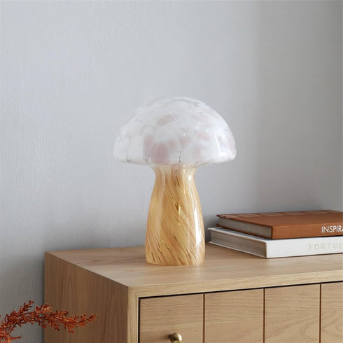 12" Urban Lifestyle Blush Tortoise Glass Mushroom Lamp, Modern Retro Table Lamp for Bedroom, Living Room, or Office