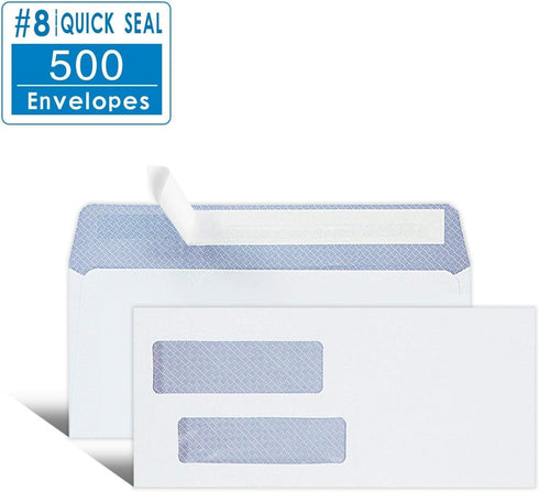 Ohuhu 500 Pack #8 Self Seal Double Window Tinted Security Envelopes for Quickbooks Check, Business Documents